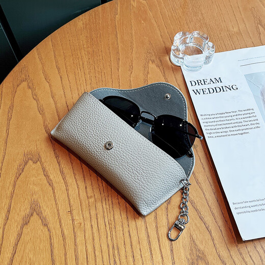Budi Echtes Leder H-Button Anti-Druckgläser-Bag tragbare Sonnenbrille Box Aufbewahrungstasche für Männer und Frauen universelle Myopie H-Button Cowide Elephant Grey Gläsetasche