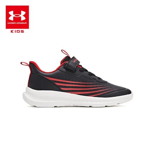 安德玛（Under Armour）【实付满699赠跑鞋】儿童运动鞋舒适百搭魔术贴撞色男女童休闲鞋 黑/红 39