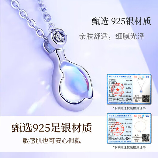 赫莲娜轻奢鲁伯特之泪项链女高级首饰老婆生日礼物奢侈月光石吊坠玫瑰金 HR鲁伯特【白金色+礼盒】七仓发
