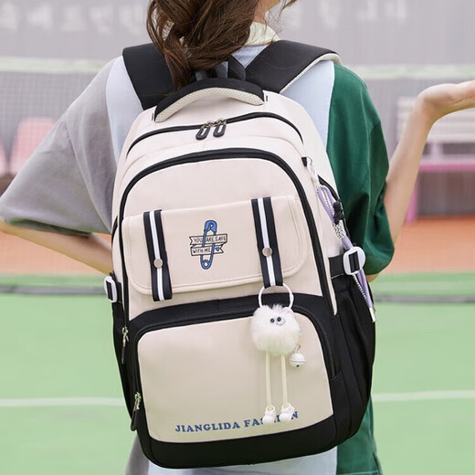 OULUNCHI high-end high-end brand burden-reducing large-capacity new middle school student schoolbag girl junior high school student primary school student backpack brown