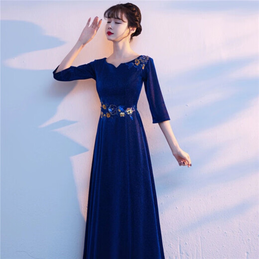 Pugos new 2024 choir performance costume women's long skirt adult students middle-aged and elderly stage competition recitation performance dress red S