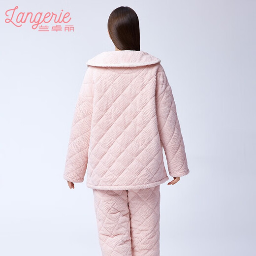Landroli Couple's Wear, Home Clothes Upper and Lower Sets, Protective Warm Clothes, Men's and Women's Coral Fleece Pajamas, Autumn and Winter, Apricot Pink, Women's M (160) Women's