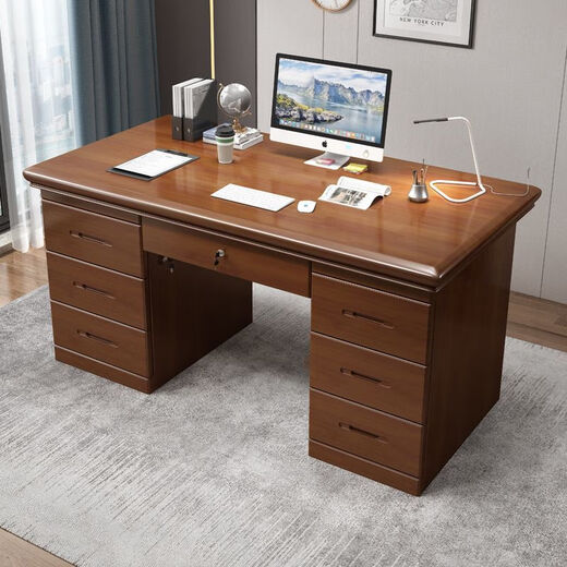 QUINCEGIRL2024 new solid wood desk thickened boss desk office with drawer lock single Chinese style thickened upgraded A walnut desk 1.4X0.7X0.75 meters