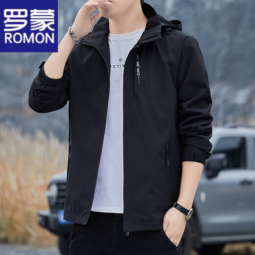罗蒙（ROMON）2025新款防风防水冲锋衣男可脱卸帽外套春秋男户外休闲男士夹克衫 6628【深灰】 【140-155斤】 2XL