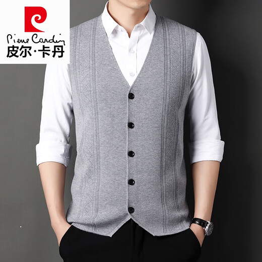 Pierre cardin autumn knitted suit cardigan vest vest wool open vest men's thin style dad wearing horse clip gown camel S 165