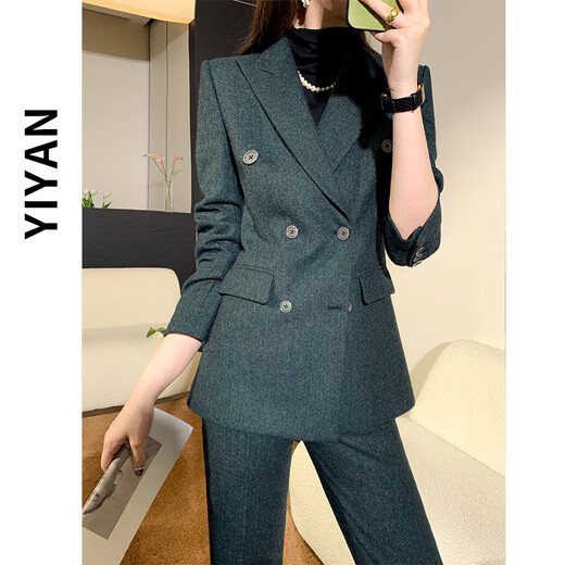 Sugargirl small suit suit autumn and winter new thickened wool professional host formal wear casual high-end temperament suit jacket gray (suit + bootcut pants) M