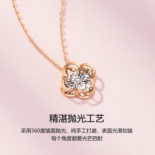 Grace Girl set with real diamonds 18K gold diamond four-leaf clover necklace for women rose gold color gold gift for girlfriend Diamond four-leaf clover necklace-rose gold + light luxury