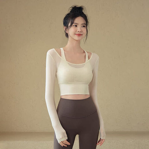 LULULMCCTN fake two-piece yoga clothes for women, long-sleeved fitness sports tops with chest pads, Pilates training clothes, Anchor red M