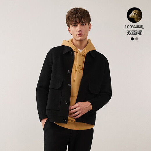 Navigare意大利小帆短款夹克男秋冬款休闲高档呢大衣舒适纯羊毛保暖外套 暗夜黑 S 码