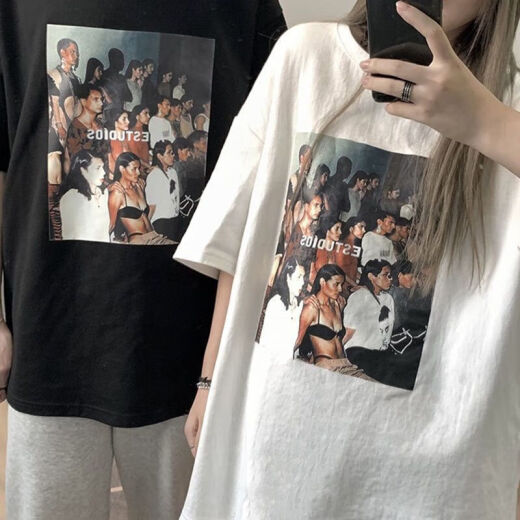 御仕达时尚短袖小众t恤女装潮ins港风体恤圆领印花上衣女夏 T1278白色短袖0 M