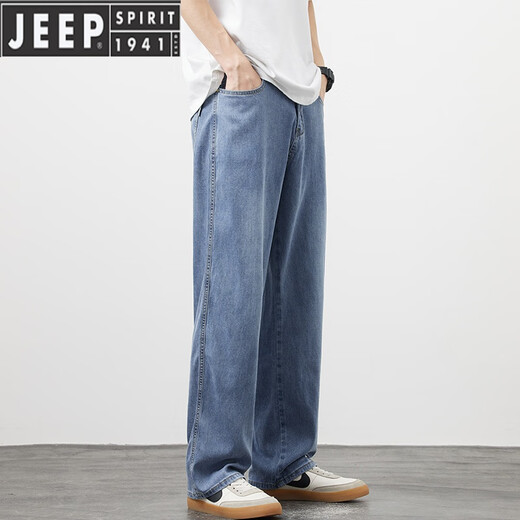 JEEP SPIRIT天丝莱赛尔牛仔裤男夏季薄款宽松直筒柔软垂顺休闲阔腿长裤子男士 1278蓝色 30 【120-129斤】