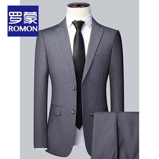 ROMON high-end customized suit men's business professional formal wear wedding groom's work slim small suit men's jacket black suit top 180/2XL recommended 130-145 Jin Jin equals 0.5 kg