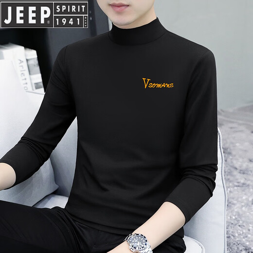 
JEEP SPIRIT pure cotton half turtleneck base shirt men's long-sleeved T-shirt solid color middle collar spring and autumn new men's T-shirt outer top 6187 charcoal gray M [recommended 100-115 Jin [Jin equals 0.5 kg]]