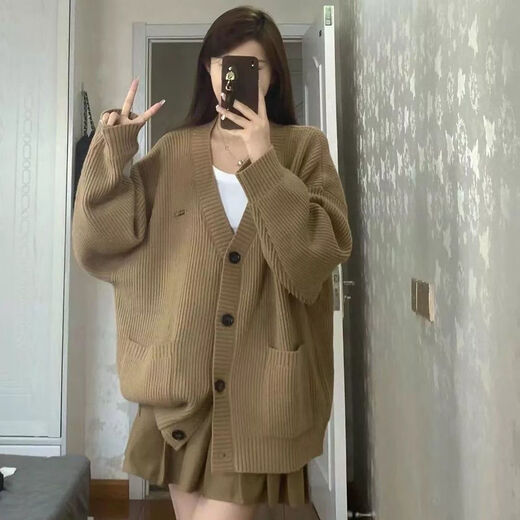 智兜兜胖mm大码针织衫宽松开衫毛衣慵懒风复古女秋冬学院外套上衣300斤 黑色9901单件马甲 5XL 码200-230斤