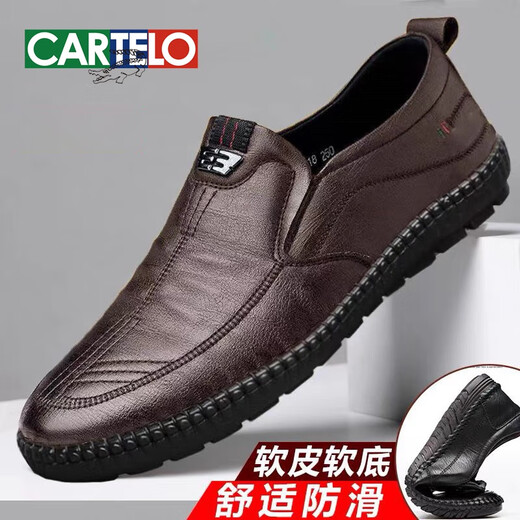 Cartelo 2024 Frühlings- und Sommer neue Lederschuhe für Männer Britische All-Match-Freizeitschuhe für Business-Männerschuhe modische weiche Sohle Vaters Schuhe 677 Black 41