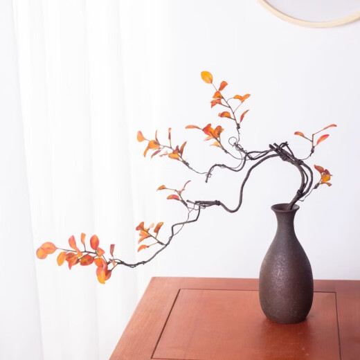 Jie Bai Mu Living Room Neoclassical Desktop Modern Small Decoration Ceramic Bogu Stand Decoration Vase Zen Flower Arrangement Chinese Gongjin Vase - Black - 1 Autumn Leaf