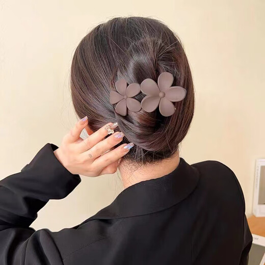 Jiuvia flower hairpin back of head hair plug decoration female Korean style clip going out large duckbill hairpin female JYFJ99 flower coffee color