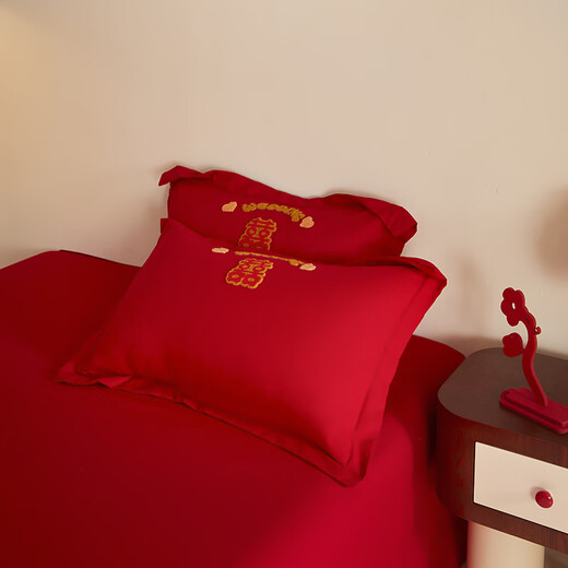 Yalu skin-friendly towel embroidered wedding four-piece set big red embroidered quilt cover bed sheet wedding bedding 1.8M bed romantic engagement 1.8m bed sheet style four-piece set-quilt cover 200*230cm