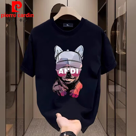 Pierre Cardin European und American Trendy Summer Reine Baumwolle kurzärmelig T-Shirt Herren 2025 Neues T-Shirt Lose großes Paar Outfit Herren halbärmelig V691 Black S