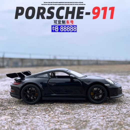 Medium quality 1/32 Porsche 911GTR3 alloy car model sound and light pull back children's toys gift ornaments collection Porsche 911-GT3 comes with base [black]