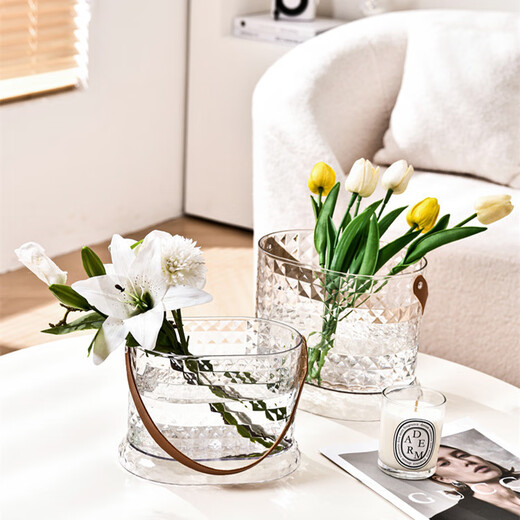 Yunxu Ice Bucket Household Coke Beer Ice Wine Bucket Transparent Picnic Beverage Bucket High-Looking Storage Bucket Internet Celebrity Ice Bucket White Pack of Two