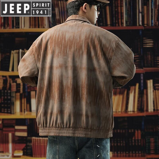
JEEP SPIRIT tie-dye jacket men's gown spring and autumn 2025 new trendy brand loose-sensing tool lapel jacket large size K15828 black M