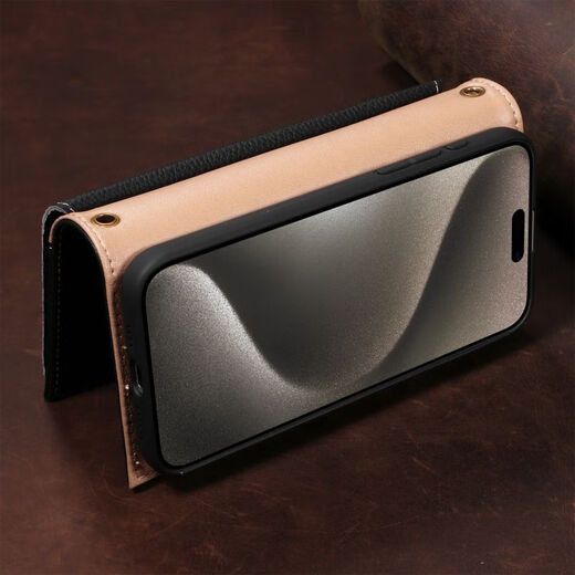 Shell Jazz Apple 14Promax Case de téléphone mobile iPhone 15pro Case de protection High-Dee Geat en cuir Couge de tête de vache Cow Hide Slot Wallet Fashionable Budle Personnalise Business Model Model Protective Case [Business Black] Véritable Sac de carte en cuir Apple 15Promax