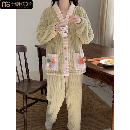 MODAL CORAL VELVET-Pyjamas für Frauen im Winter plus Samt verdickte Blüten 2024 Neuer Herbst und Winter Flanell Plüsch Winter SMSD-677-APRICOT WEIS MIT (Empfohlen 80-100jin [Jin gleich 0,5 kg]))