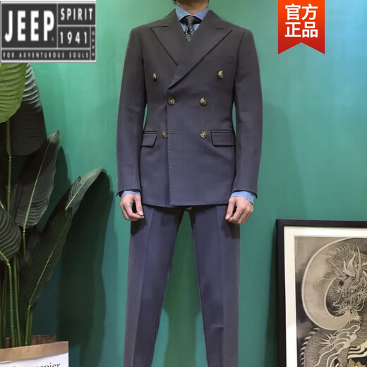 Jeep (JEEP) Light Luxury GH Casual Black Double-breasted Suit Korean Style Business Formal Suit Host Slim Suit Trendy Men Solid Color Dark Green 2XL 54 Two-piece Set