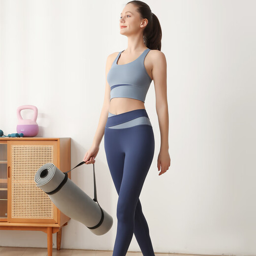 Hui'ang sports suit women's yoga suit running fitness suit quick-drying suit color matching underwear vest trousers whale blue M