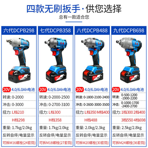 Dongcheng 20v Brotheless Lithium Battery Electric Wrench DCPB698 Impact Electric Wind Cannon Auto Repair Rack Machine Dongcheng [Accessoires] Neuf Génération 698 Bare Metal Head