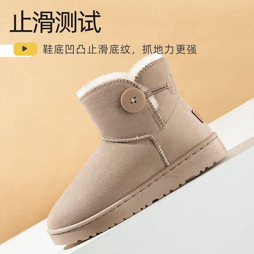 回力雪地靴女鞋冬季加绒加厚防寒棉鞋女士保暖外穿时尚休闲保暖鞋 驼色 40