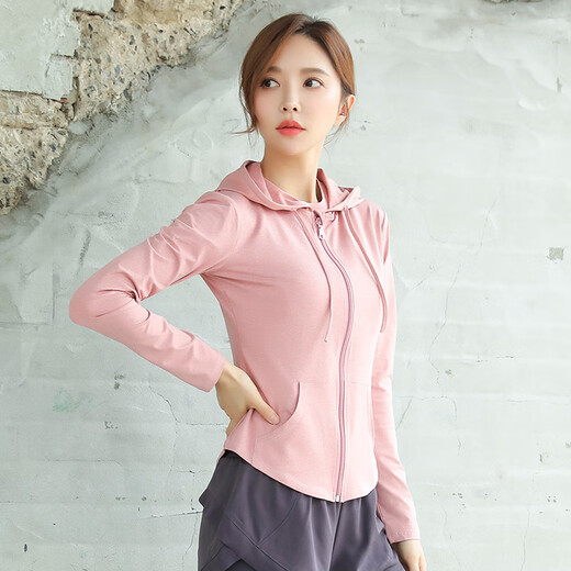 Dovanlian Yoga Wear Jacket Women's Spring and Autumn Slim Quick-Drying Fitness Wear Long-Sleeved Top Zipper Cardigan Morning Running Sports Sweater W03 Pink Jacket+8866 Pink Short Sleeve+8863 L