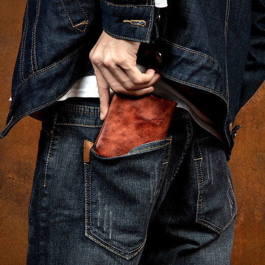 Slow Time Retro Handmade Leather Wallet Men's Driver's License Pack of Top Layer Vegetable Tanned Cowhide Short Wallet Multi-Function Card Pack Deep Brown