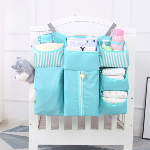 Jingmengyuan crib storage bag hanging bag bedside diaper storage bedside storage bag diaper bag multifunctional storage rack sky blue