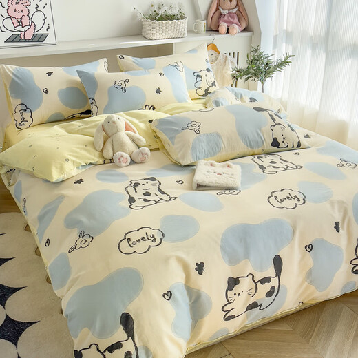 40 Xinjiang pure cotton bed sheet quilt cover 100% cotton bed four-piece set ins small fresh cartoon quilt cover animation cat 1.5 bed cover four-piece set
