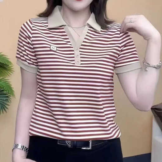 Bwimage etwa 40 Jahre alte Frauen Sommer-Frauenkleidung 2024 Sommer Neue Mode Streifen kurzärmelige T-Shirt mittleren Alters mit Mutter 9928 bis Gelb M.