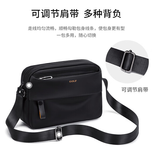 Golf GOLF shoulder bag for men, large-capacity crossbody bag, men's trendy multi-compartment bag that can hold iPad, business casual men's bag, water-repellent, lightweight, fashionable sports shoulder bag, black
