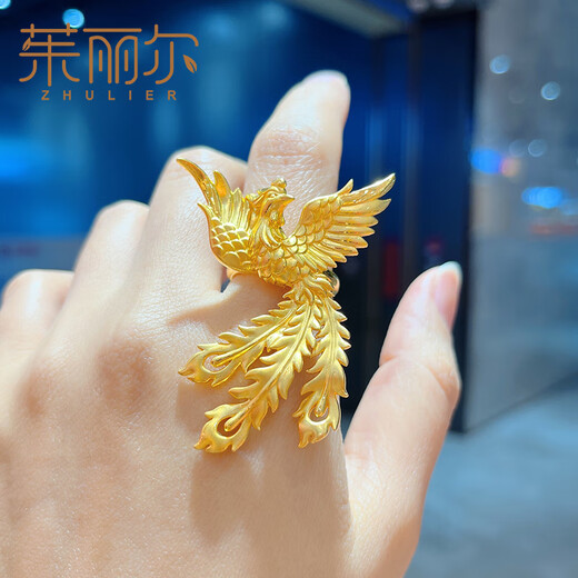 Julier gold ring 999 pure gold female phoenix ring phoenix ring ring wedding wedding three gold hardware gift dowry 14# about 4 grams