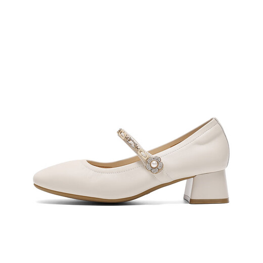 Belle buckle fashion Mary Jane shoes for women 25 spring new genuine leather fashion elegant shoes D4A1DAQ5 beige 37