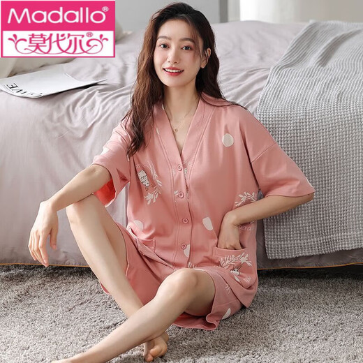 
Modal 2025 new cotton pajamas women's short-sleeved shorts summer thin cotton summer cardigan home clothing set N 9889 L (100-120Jin [Jin equals 0.5 kg])