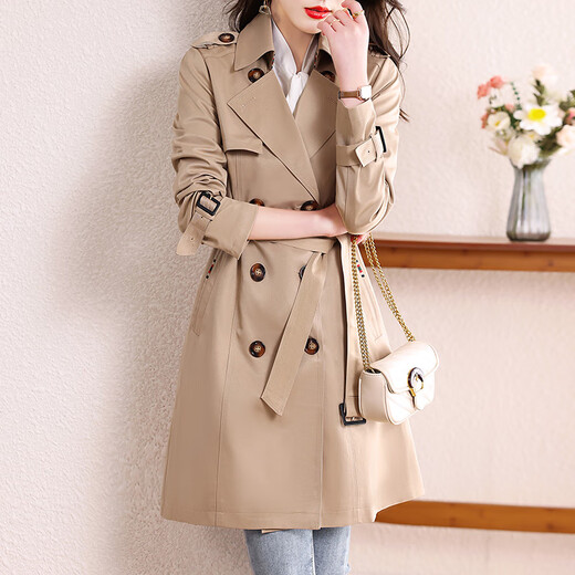 Aoduo windbreaker jacket for women 2025 new women's small mid-length spring and autumn coat AT3212 khaki M

