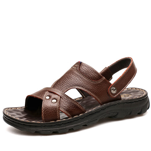 Fat Donglai DL sandals same as men's summer 2025 new casual dual-purpose outside wear genuine leather soft sole middle-aged dad 12129 brown 38 men's __ first layer cowhide
