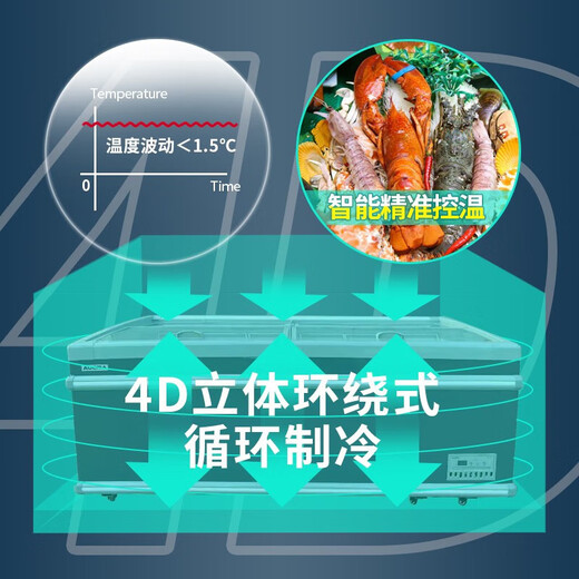 澳柯玛商用展示冷柜岛柜大容量展示冰柜制冷市组合岛柜展示柜冰柜保鲜冰箱玻璃门冻品丸子牛肉雪糕柜 IHCF-D2008VA687升2米直柜