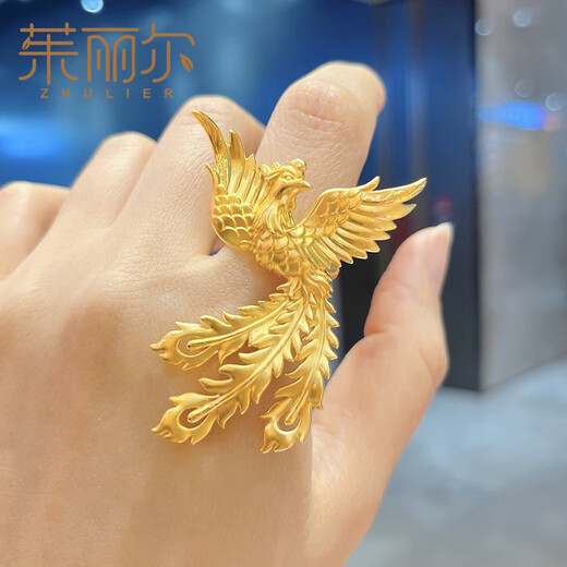 Julier gold ring 999 pure gold female phoenix ring phoenix ring ring wedding wedding three gold hardware gift dowry 14# about 4 grams