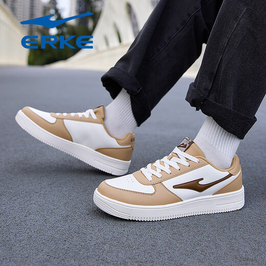 Hongxing Erke small white shoes men's shoes sports shoes new style leather waterproof casual skateboard shoes flat teenage shoes men microcrystal white/khaki 1477 41