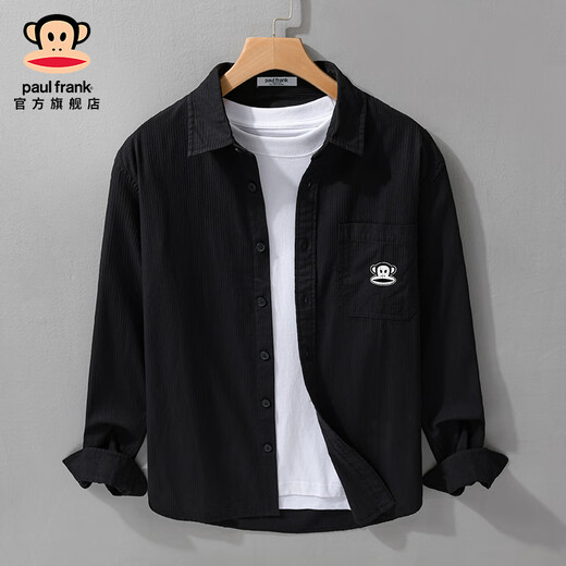 大嘴猴（paul frank）纯棉休闲长袖衬衫男士春秋宽松潮牌外套上衣男装百搭新款翻领衬衣 9569C深卡色【官方正品】 L 【建议120-135斤】
