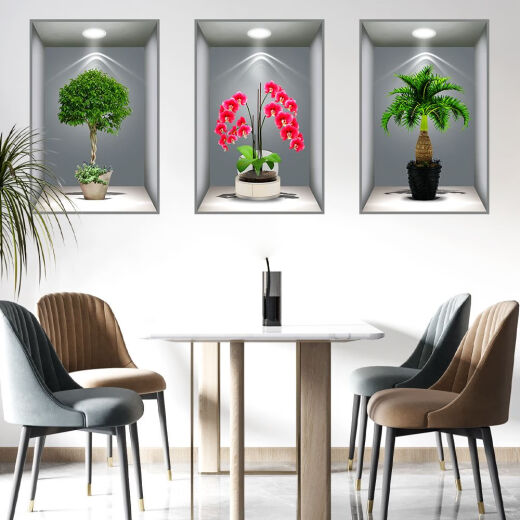 Liuhui three-dimensional high-definition stickers of plants and flowers 3D effect potted aisles and stairs decorative paintings hotel restaurant walls white frame 3D camellia flowers and birds large size: width 60*height 90cm