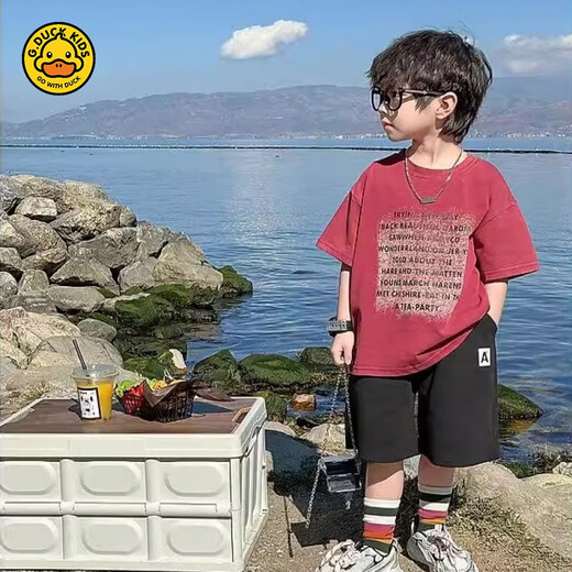 G.Duckkids Jungen kurzärmelig T-Shirt Sommer 2025 Neue Kinder Sommer hübsches Baumwoll-T-Shirt Boys Summer Street Frittieren Kleidung T [Burro-761] 120 cm