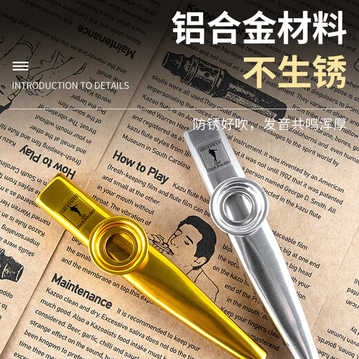 Shanbekazudi Kazoo Metal Guitar Ukulele Accompaniment Unpopular Small Musical Instruments Simple Teeth Protective Glacier Silver (Give a gift with lanyard)